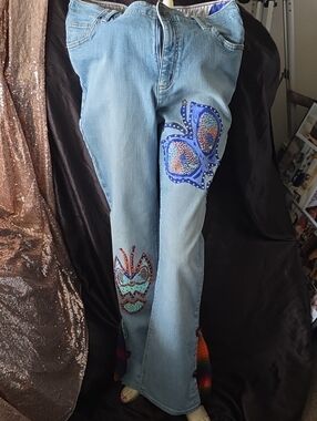 Lands' End Light Blue Jeans with Beaded Butterfly and Accent Patches